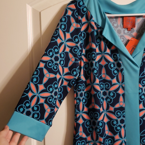 Tracy Negoshian Bright Blue Geo Cross Flower Dress - Picture 3 of 7